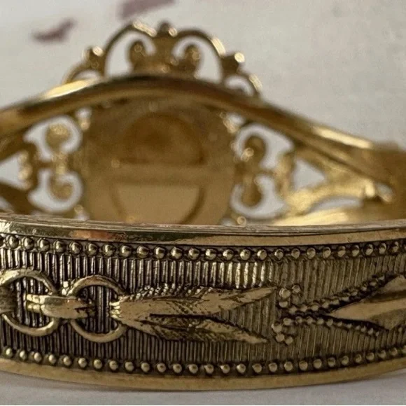 VTG Whiting & Davis Bracelet Gold Tone Amber Brown Intaglio Cameo Jewelry - Picture 8 of 14